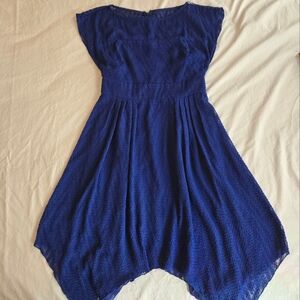 Adrianna Papell Textured Blue Midi Cocktail Dress sz 4 - Handkerchief Hem